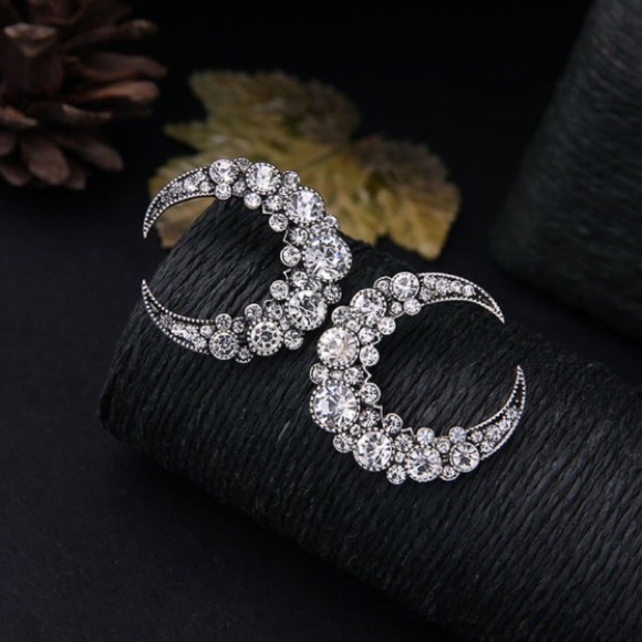 Jewelry - Large crystal crescent moon statement earrings